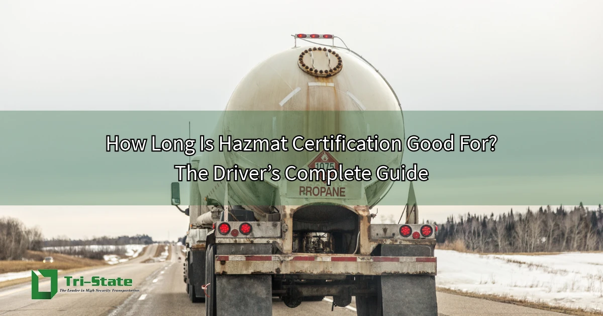 Featured image of a hazmat tanker truck for "How Long Is Hazmat Certification Good For" article.
