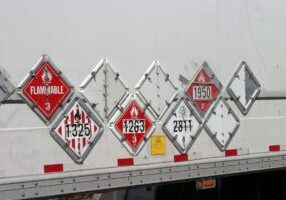 Hazard placards on a truck